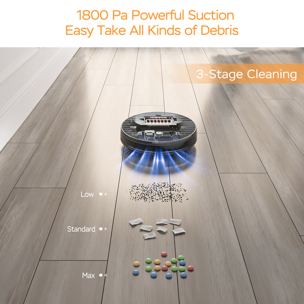 Geek Smart Robot Vacuum Cleaner G6 Plus, Ultra-Thin, 1800Pa Strong Suction, Automatic Self-Charging, Wi-Fi Connectivity, App Control, Custom Cleaning, Great For Hard Floors To Carpets.