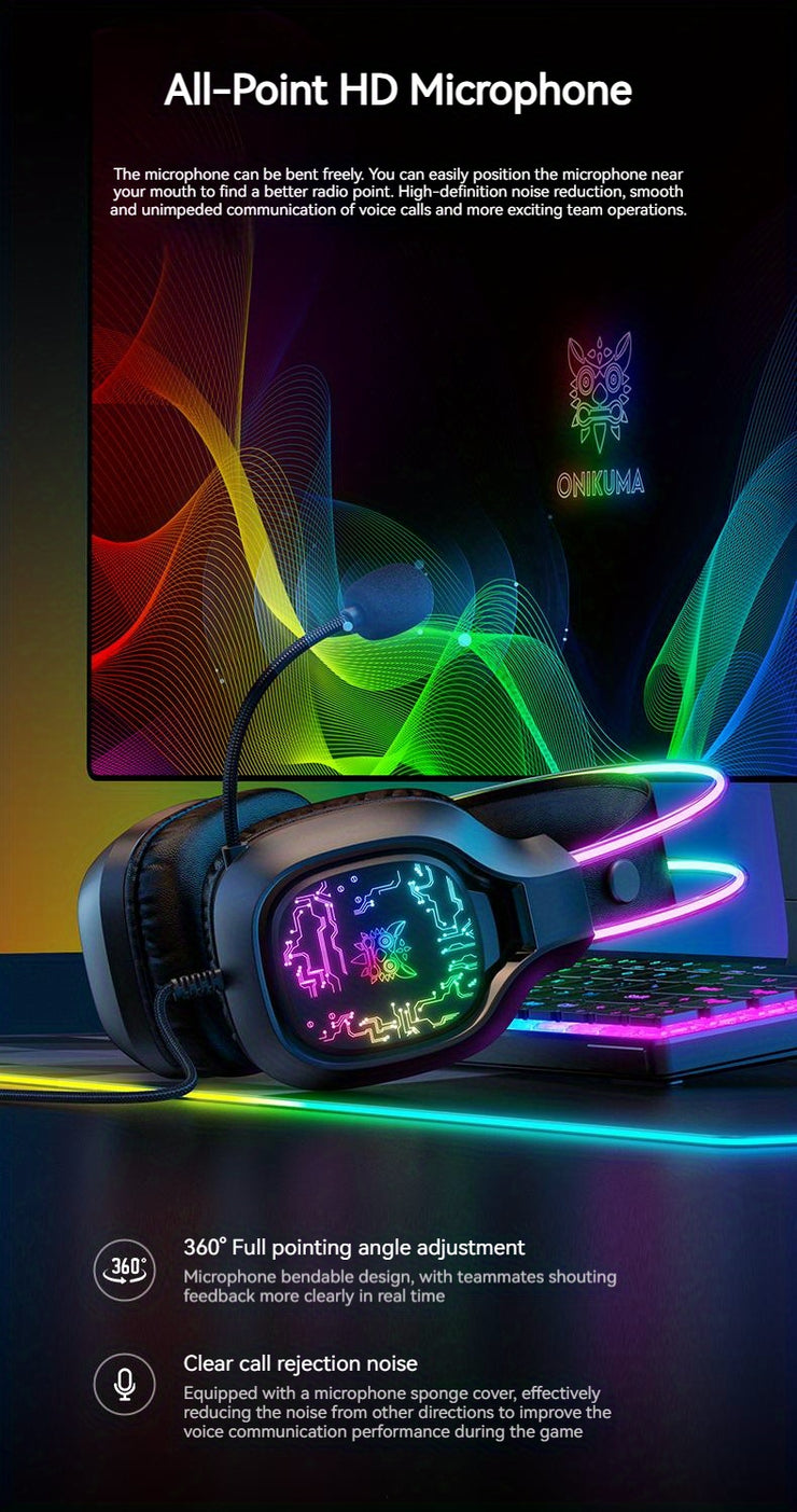 ONIKUMA X22 Gaming Headset RGB Dynamic Lighting Wired Over-Ear Headphones With Noise-Canceling Mic For PC PS4 Xbox PS5