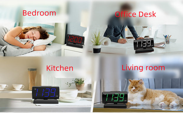 GING YHAU Alarm Clock Large Digital Rotating Base, 2-level Brightness Digital Clock Bedroom, Bedside Alarm Clock, Format Socket Power Supply