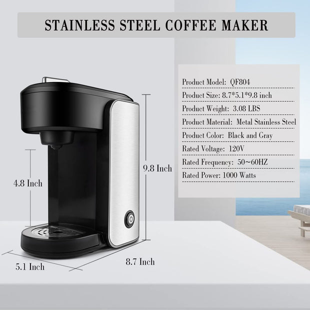 Classic Metal Single Serve Coffee Maker With One Button Operation And Auto Shut-Off For 355.0 Milliliter Capacity