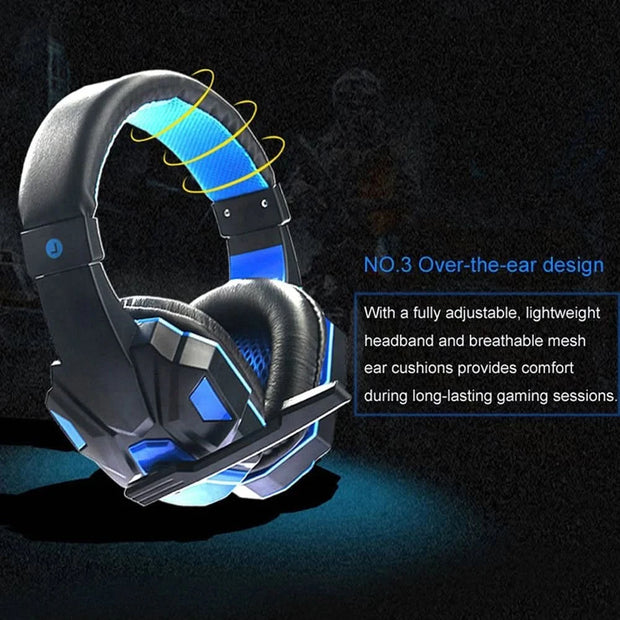 2021 New Gaming Headset Headphones With LED Light Mic Stereo Earphones Deep Bass For PC Computer Gamer Laptop Auriculares