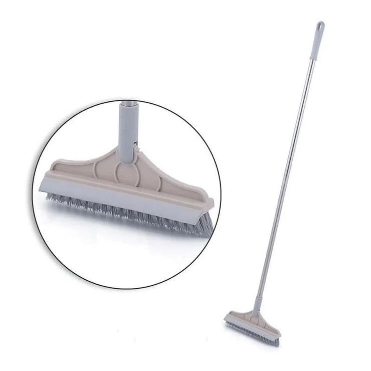 Rotating Floor Scrub Brush Long Handle Windows Squeegee Stiff Bristle Broom Mop 2In1 for Bathroom Kitchen Floor Crevice Cleaning