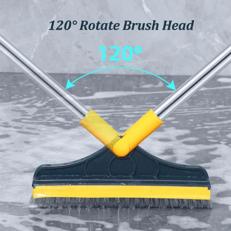 Rotating Floor Scrub Brush Long Handle Windows Squeegee Stiff Bristle Broom Mop 2In1 for Bathroom Kitchen Floor Crevice Cleaning