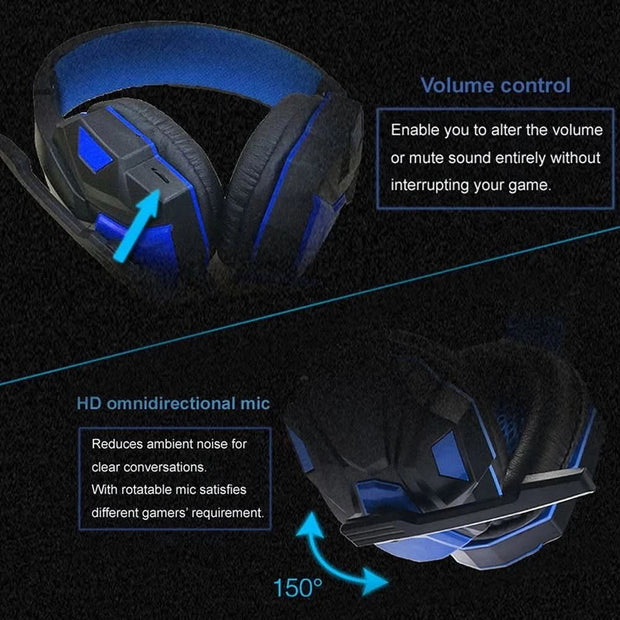 2021 New Gaming Headset Headphones With LED Light Mic Stereo Earphones Deep Bass For PC Computer Gamer Laptop Auriculares
