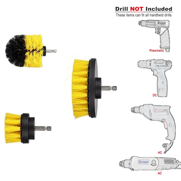 22 /3Pcs Electric Drill-Brush Kit Power Scrubber Brush For Carpet Bathroom Surface Tub Furniture Shower Tile Tires Cleaning Tool