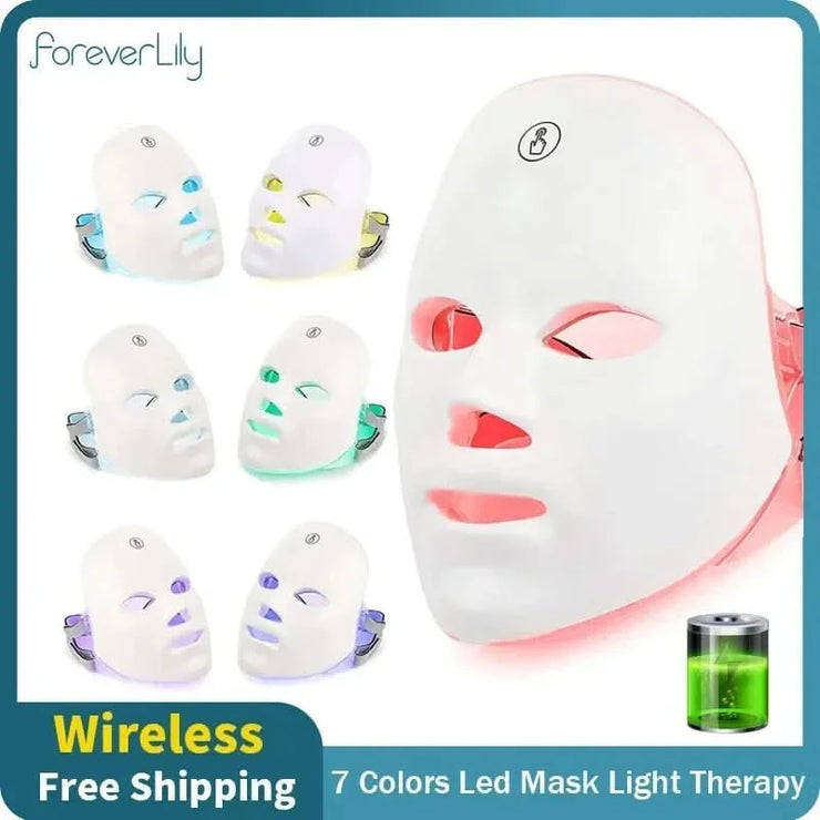 Wireless LED Face Mask Red Light Photon Therapy Anti-Aging Anti Wrinkle Acne Removal 7 Color Facial Mask Skin Care Beauty Device
