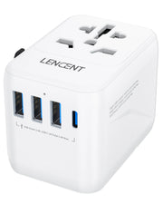 LENCENT Universal Travel Adapter with 3 USB Ports 1Type-C PD Charging All-in-one Travel Adapter EU/UK/USA/AUS Plug for Travel