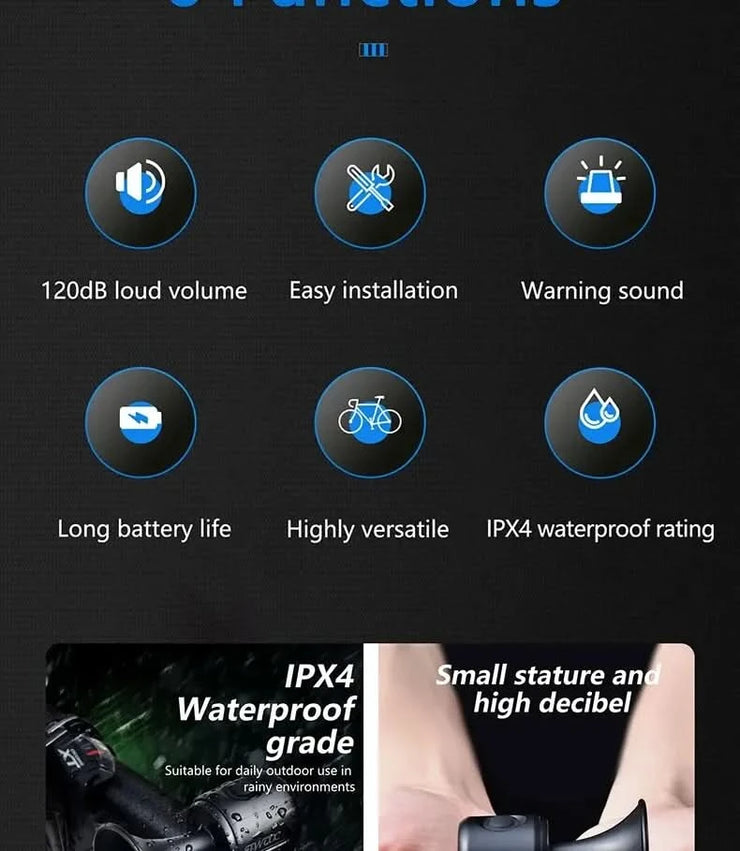 TWOOC Bicycle Electronic Horn Loud Warning Sound CR2032 Battery 120dB IPX4 Waterproof Suitable for Road and Mountain Bike