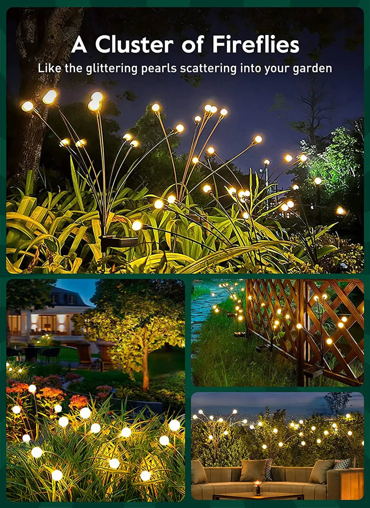 8 LED Solar Garden Lights Powered Firefly Lights Outdoor Waterproof Vibrant Garden Lights for Patio Pathway Decoration,Warm