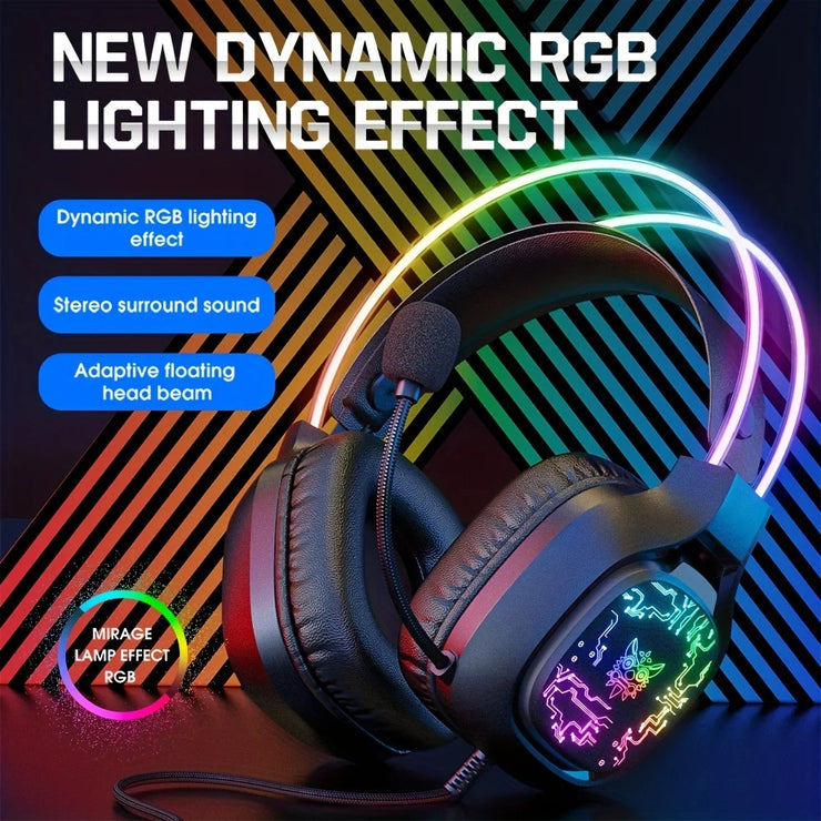 ONIKUMA X22 Gaming Headset RGB Dynamic Lighting Wired Over-Ear Headphones With Noise-Canceling Mic For PC PS4 Xbox PS5