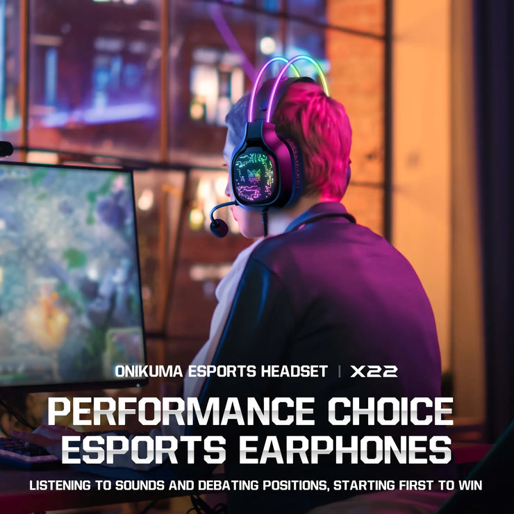 ONIKUMA X22 Gaming Headset RGB Dynamic Lighting Wired Over-Ear Headphones With Noise-Canceling Mic For PC PS4 Xbox PS5