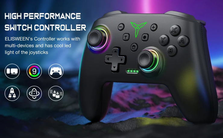 Dinofire Wireless Bluetooth RGB Controller for Nintendo Switch/Switch OLED/Switch Lite/PC/Mobile Gamepad Multi-Function Joystick