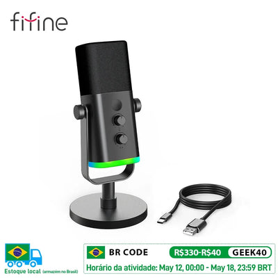 FIFINE USB/XLR Dynamic Microphone with RGB Control/Headphone jack/Mute,MIC for PC Gaming Recording Streaming AmpliGame-AM8