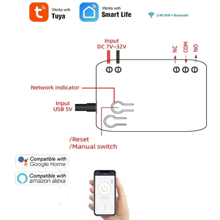 Wifi Smart Switch 1CH 7-32V Mini Wifi Light Controller 433 RF Receiver Gate Garage Opener 10A Smart Life Tuya app 1 Gang Relay