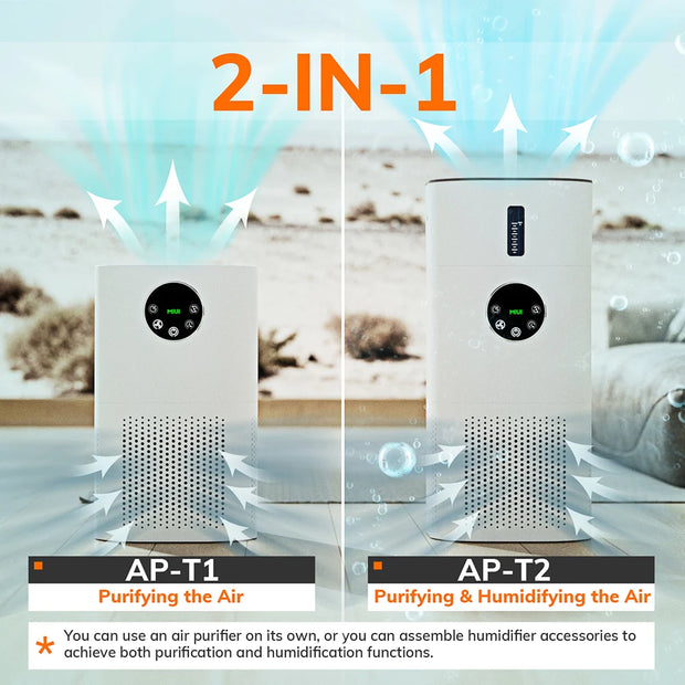 2-in-1 Air Purifier with Humidifier Combo for Home Allergies and Pets Hair, Smokers in Bedroom, H13 True HEPA Filter