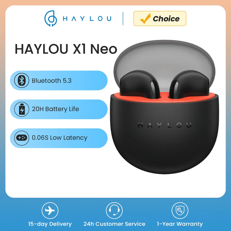 HAYLOU X1 Neo TWS Bluetooth 5.3 Earphones 0.06s Low Latency 20H Battery Life Lightweight Touch Control Wireless Headphone Earbud