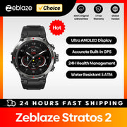 [The New 2022] Zeblaze Stratos 2 GPS Smart Watch AMOLED Display 24h Health Monitor 5 ATM Long Battery Life Smartwatch for Men