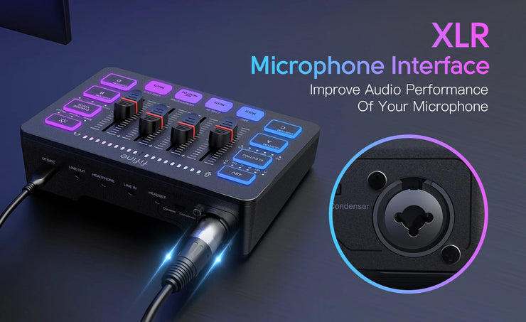 FIFINE Gaming Audio Mixer,Streaming 4-Channel RGB Mixer with XLR Microphone Interface,for Game Voice,Podcast,AmpliGame SC3