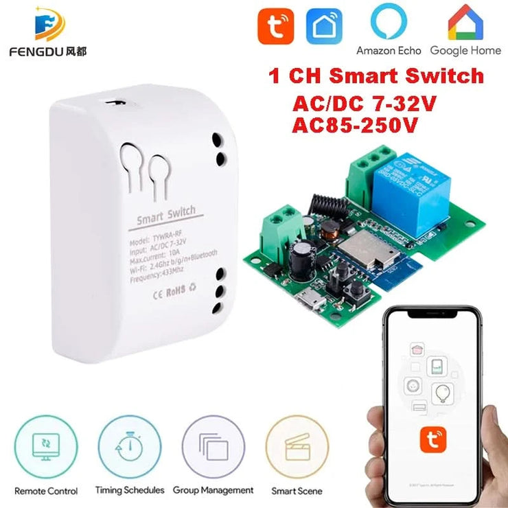 Wifi Smart Switch 1CH 7-32V Mini Wifi Light Controller 433 RF Receiver Gate Garage Opener 10A Smart Life Tuya app 1 Gang Relay