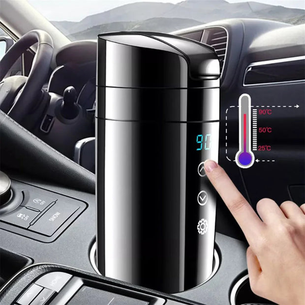 12V Car Heating Cup Rapid Heating and Smart Temperature Display Portable Car Heated Smart Mug 400ML Capacity Water Warmer Bottle