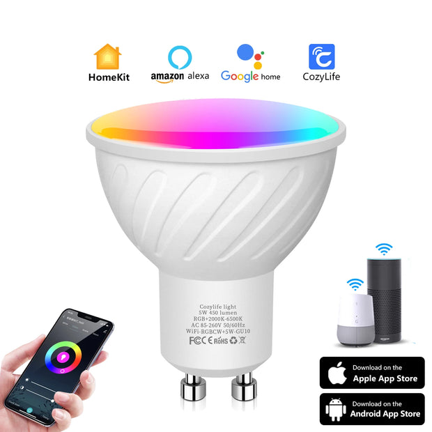 1-4Pcs GU10 Light Bulb Downlight Homekit Smart WiFi RGBCW LED Bulb Lamp Spotlight work with Siri Cozylife Alexa Google Home