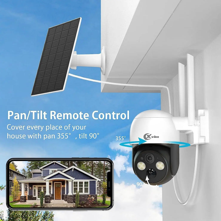 Solar Battery Powered Wireless WiFi Outdoor Pan/Tilt Home Security Camera System