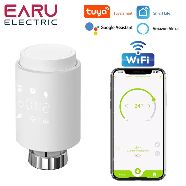 Tuya WiFi Smart Radiator Actuator TRV Programmable Thermostatic Radiator Valve App Remote Temperature Controller Support Alexa