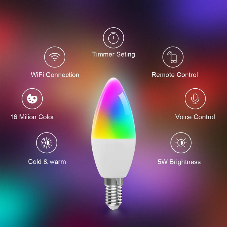 AVATTO Tuya WiFi 6W Smart Candle Bulb,Smart Life App Remote, RGB Led Lamp Bulb Dimmable,Works for Alexa,Google Home