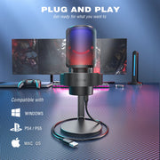 FIFINE USB Microphone for Recording and Streaming on PC and Mac,Headphone Output and Touch-Mute Button,Mic with 3 RGB Modes -A8