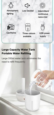 Clearance_Mini USB Portable Air Humidifier, Aroma Diffuser, LED Cool Light, Mist for Room, Home, Car, Plant Purifier, 330ml ﻿_Co