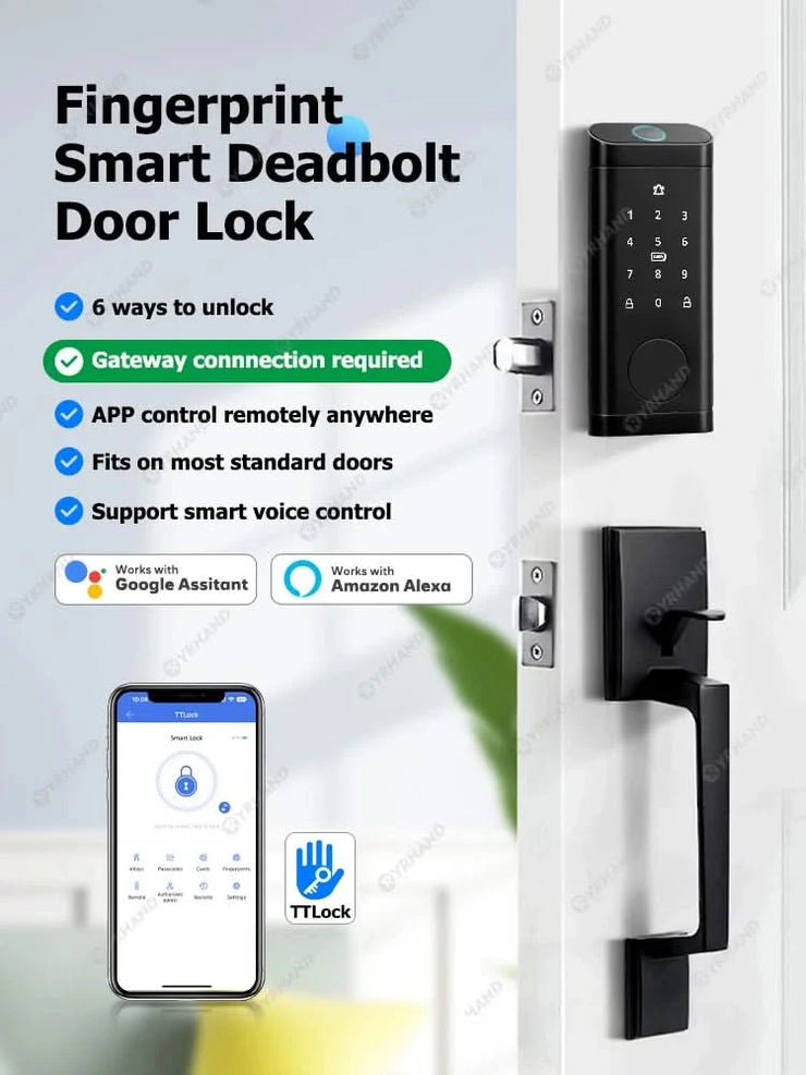 Smart Deadbolt Locks for Smart Home Alexa WiFi TTlock App Biometric Fingerprint keyless Entry Keypad door lock with Gateway
