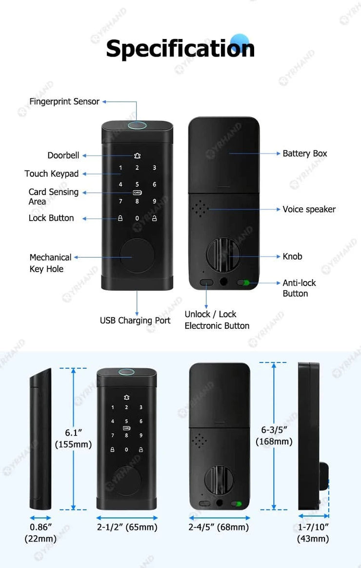 Smart Deadbolt Locks for Smart Home Alexa WiFi TTlock App Biometric Fingerprint keyless Entry Keypad door lock with Gateway