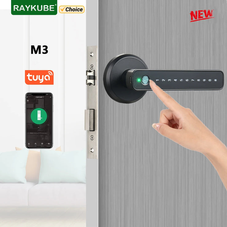 RAYKUBE M3 Tuya BLE Digital Fingerprint Door Lock Electronic Lock with 60/70mm Latch Keys Smartlife/Tuya APP Remote Unlock