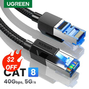 UGREEN CAT8 Ethernet Cable 40Gbps 2000MHz CAT 8 Networking Cotton Braided Internet Lan Cord for Laptops PS 4 Router RJ45 Cable