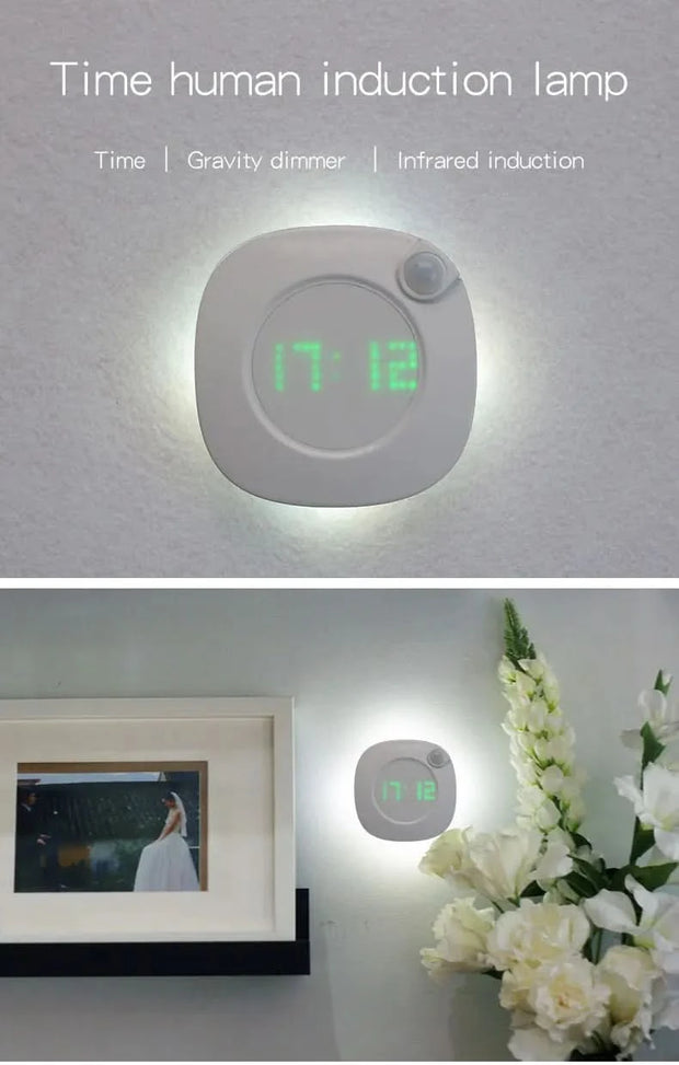 Motion Sensor Night Lights LED USB Rechargeable Lamp with Digital Clock for Bedroom Kitchen Stair Hallway Wardrobe
