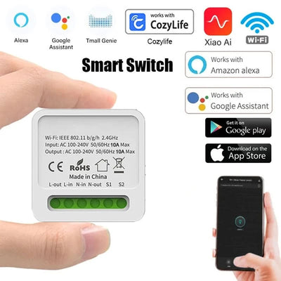 Wifi Smart Switch 16A Mini Wifi DIY Light Switches Support 2 Way Control Wireless Smart Home Breaker Works With Cozylife APP