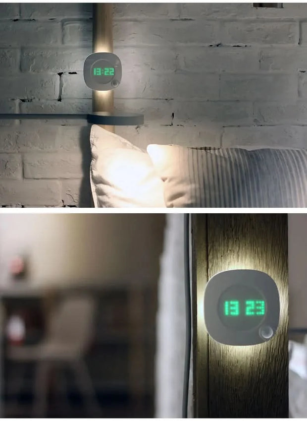 Motion Sensor Night Lights LED USB Rechargeable Lamp with Digital Clock for Bedroom Kitchen Stair Hallway Wardrobe