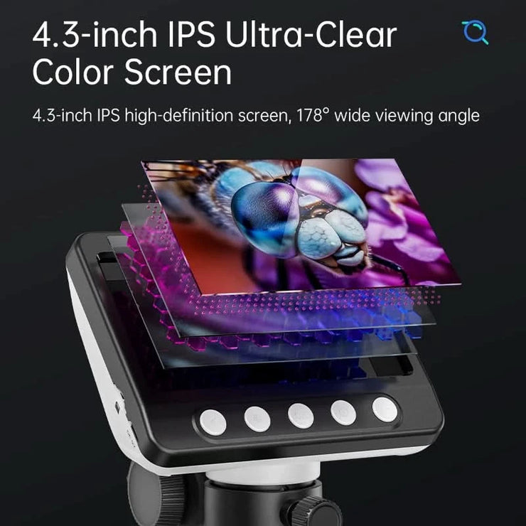 4.3"IPS Digital Microscope 1600X Magnification Zoom Video Record Coin Microscope for Electronics Soldering Phone Repair PCB 8led