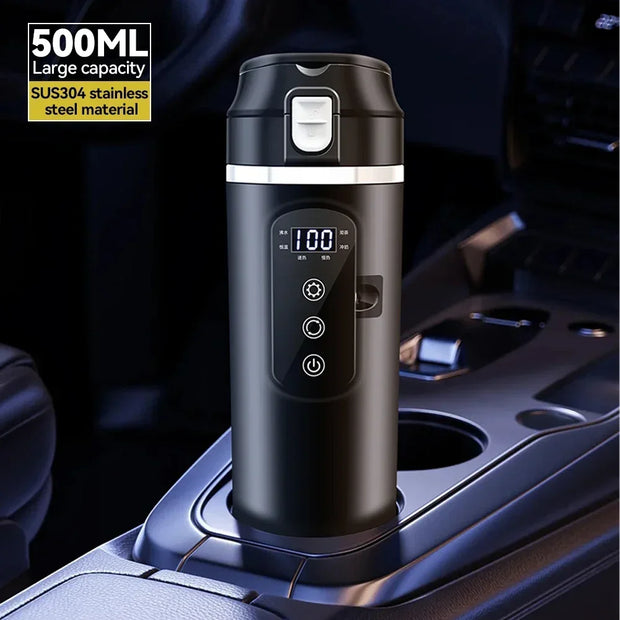 12V/24V Stainless Steel Car Heating Cup Smart Temperature Control Electric Kettle Car Heated Smart Mug 500ML Water Warmer Bottle