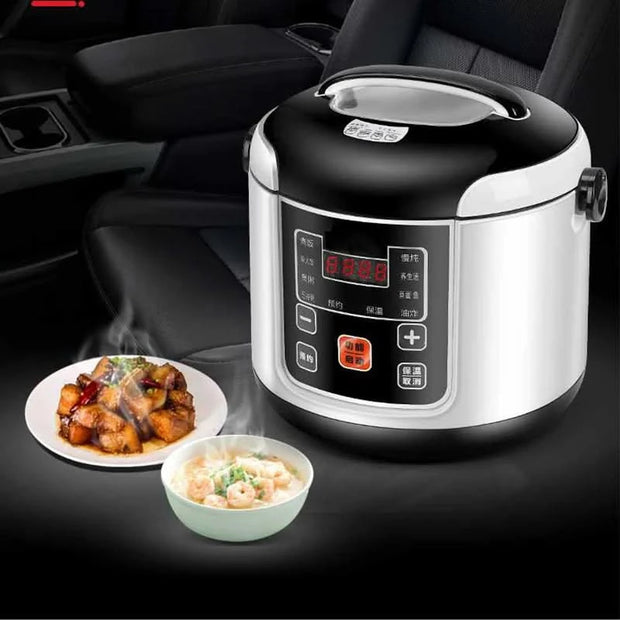 Portable Car Rice Cooker 2L Electric Truck Multi-Cooker Soup Porridge Cooking Food Steamer Electric Lunch Box 12V or 24V