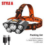 5 LED Headlamp Rechargeable with Built in 18650 Battery Strong Light Headlight Camping Adventure Fishing Head Light Flashlight