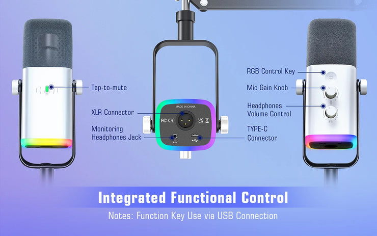 FIFINE USB/XLR Gaming Microphone Kit with Headphone Jack/RGB/Boom Arm,Dynamic Mic Set for PC PS5/4 Mixer AmpliGame White-AM8TW