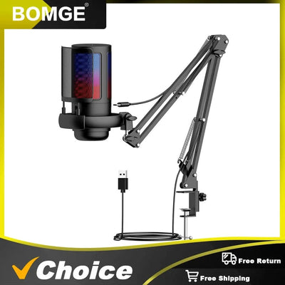 Gaming USB microphone, noise-canceling condenser microphone,with microphone stand, monitoring,suitable for streaming, podcasting