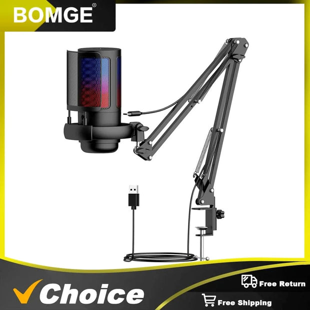 Gaming USB microphone, noise-canceling condenser microphone,with microphone stand, monitoring,suitable for streaming, podcasting