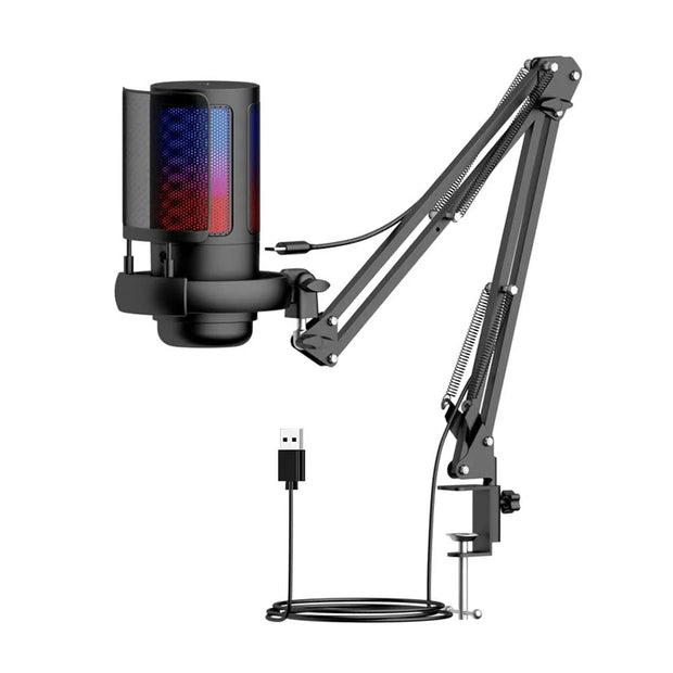 Gaming USB microphone, noise-canceling condenser microphone,with microphone stand, monitoring,suitable for streaming, podcasting