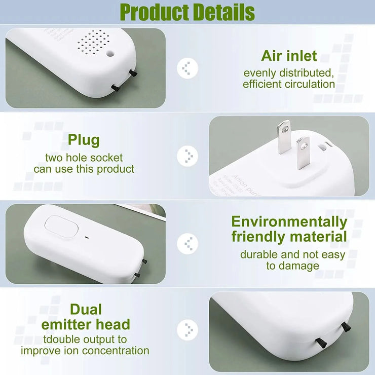 Mini Air Purifier For Home, Plug-in Negative Ion Generator Air Purifier No Filter Household Odor Eliminator Cleaner