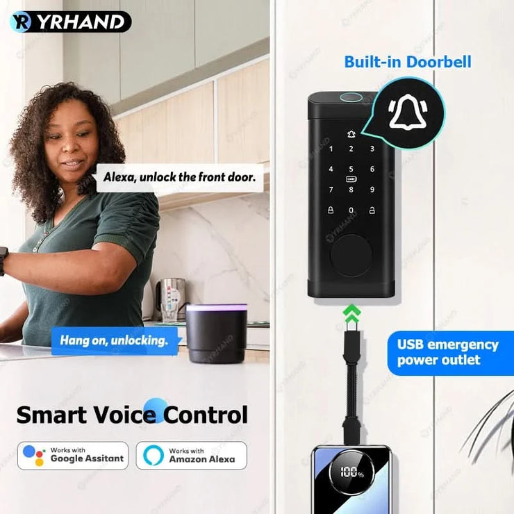 Smart Deadbolt Locks for Smart Home Alexa WiFi TTlock App Biometric Fingerprint keyless Entry Keypad door lock with Gateway