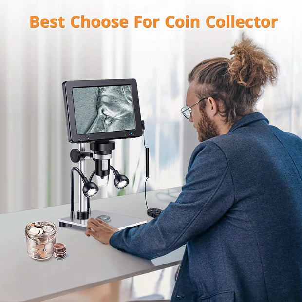 RIEVBCAU Digital Microscope 1200x Magnification HD USB Professional Electron Microscopios For Repairing With 10 LED Light
