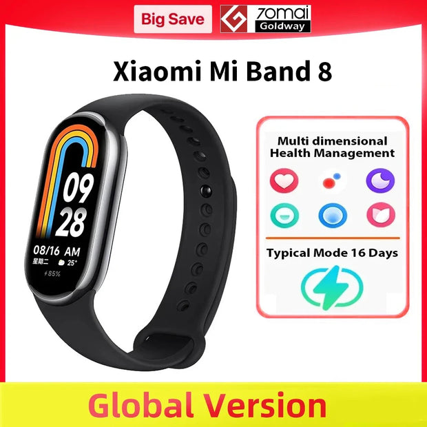 Global Version Xiaomi Smart Band 8 Mi Bracelet 7 Color AMOLED Screen Blood Oxygen Bluetooth Waterproof Miband Wrist Sport Watch