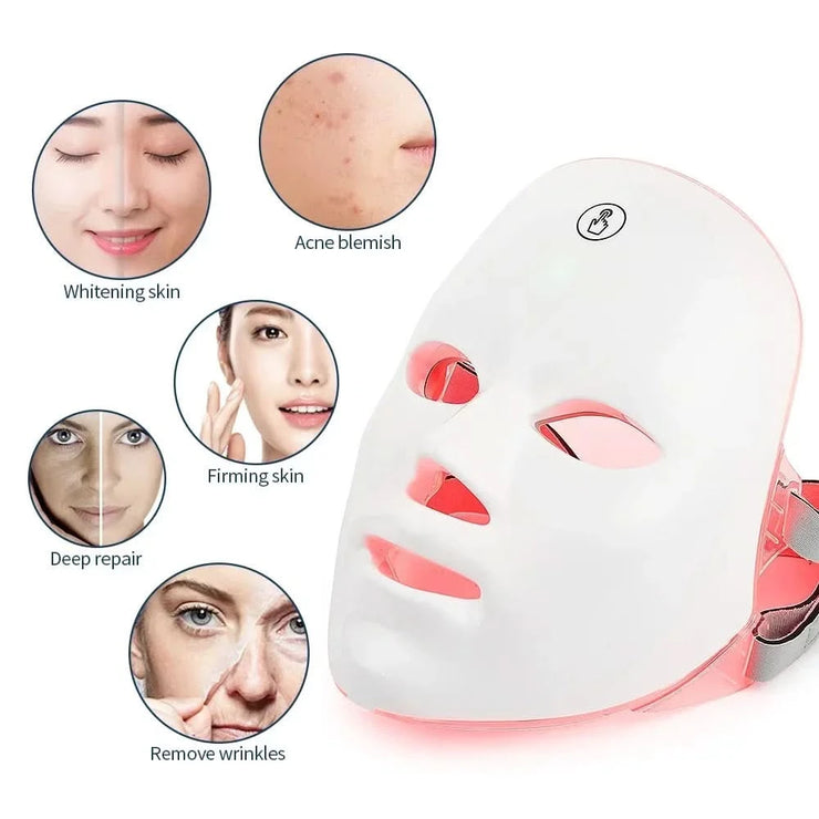 Wireless LED Face Mask Red Light Photon Therapy Anti-Aging Anti Wrinkle Acne Removal 7 Color Facial Mask Skin Care Beauty Device